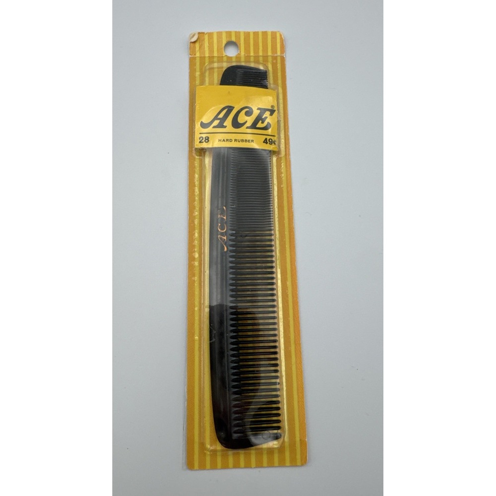 NOS Vintage Genuine Ace Hard Rubber Pocket Comb 7" Black #28 USA Sealed NEW